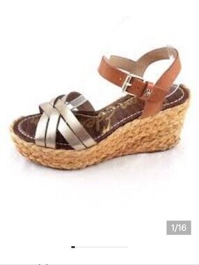Sam Edelman Metallic Bronze and Tan Espadrille Wedge Sandals